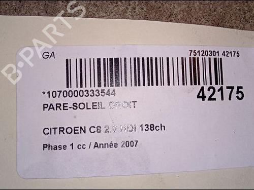 Used Right sun visor CITROËN C8 (EA_, EB_) 2.0 HDi 135 (136 hp) 9619365