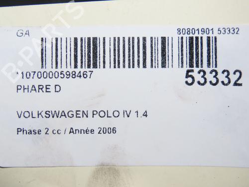 Right headlight VW POLO IV (9N_, 9A_) 1.4 TDI | BP28802245C29 
