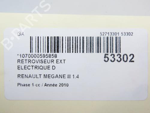 Right mirror RENAULT MEGANE III Hatchback (BZ0/1_, B3_) 1.4 TCe (BZ0F, BZ1V) | BP28968651C27 