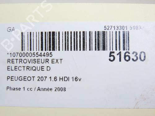Right mirror PEUGEOT 207 (WA_, WC_) 1.6 HDi | BP26381262C27 