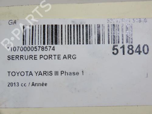 Used Rear left lock TOYOTA YARIS (_P13_) 1.5 Hybrid (NHP130_, NHP130) (101 hp) 28802125