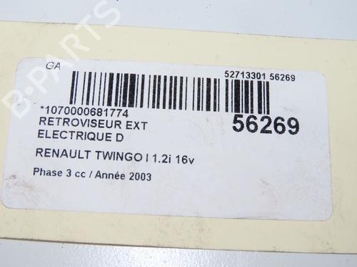 Retrovisor derecho RENAULT TWINGO I (C06_) 1.2 16V (C06C, C06D, C06K) (75 hp) 31692760