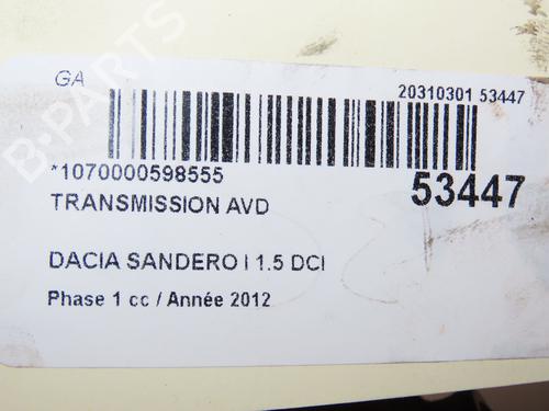 Used Right front driveshaft DACIA SANDERO 1.5 dCi (75 hp) 28829539