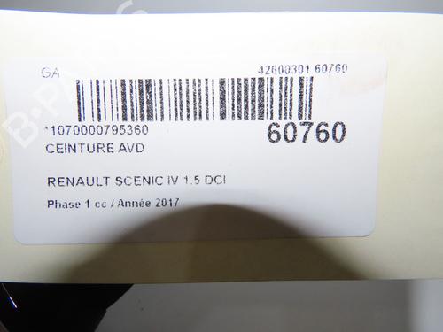 Used Front right seatbelt Front right seatbelt RENAULT SCÉNIC IV (J9_) 1.5 dCi 110 (110 hp) 39893888 39893888
