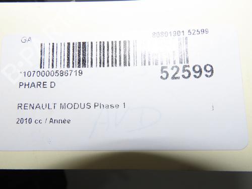 Used Right headlight RENAULT MODUS / GRAND MODUS (F/JP0_) 1.5 dCi (FP0G, JP0G) (68 hp) 31324667