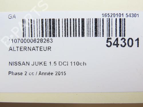 Used Alternator NISSAN JUKE (F15) 1.5 dCi (110 hp) 28801438