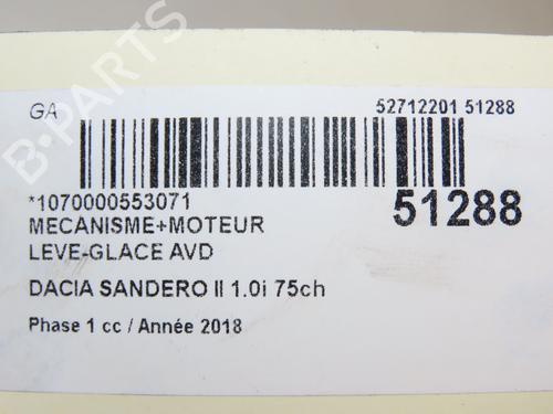 Rudehejsemekanisme Højre foran DACIA SANDERO II 1.0 SCe 75 (B8JC, B8JD, B8NC) (73 hp) 19319559