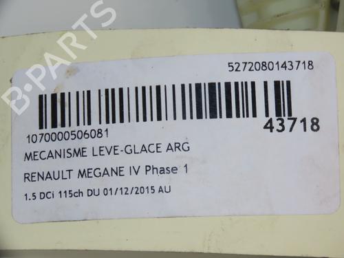 Used Rear left window mechanism RENAULT MEGANE IV Hatchback (B9A/M/N_) 1.5 Blue dCi 115 (B9A6) (116 hp) 17552033