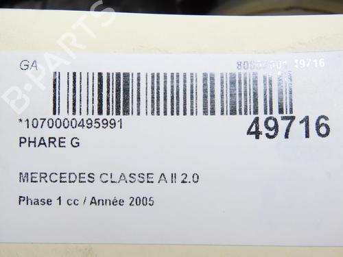 Left headlight MERCEDES-BENZ A-CLASS (W169) A 180 CDI (169.007, 169.307) | BP19528940C28 