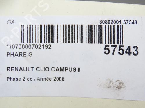 Used Left headlight Left headlight RENAULT CLIO II (BB_, CB_) 1.2 (BB0A, BB0F, BB10, BB1K, BB28, BB2D, BB2H, CB0A,... (58 hp) 33132564 33132564