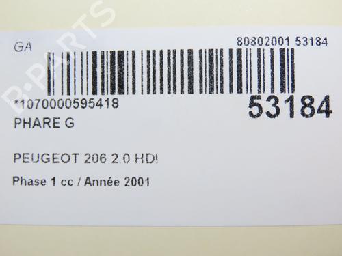 Venstre forlygte PEUGEOT 206 Hatchback (2A/C) 2.0 HDI 90 (90 hp) 28177658