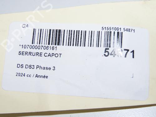 Used Hood lock DS DS 3 / DS 3 CROSSBACK (UR_, UC_, UJ_) 1.2 PureTech 130 (URHNSS) (131 hp) 31865287