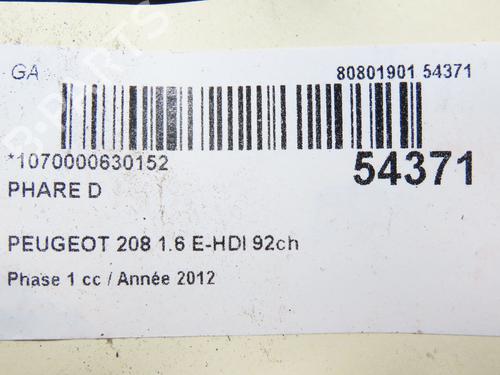Right headlight PEUGEOT 208 I (CA_, CC_) 1.6 HDi | BP28969431C29 