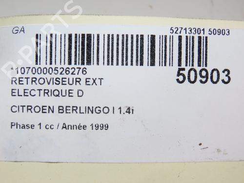 Right mirror CITROËN BERLINGO / BERLINGO FIRST MPV (MF_, GJK_, GFK_) 1.4 i (MFKFX, MFKFW, GJKFWB, GJKFWC, GFKFWC) | BP22692703C27 