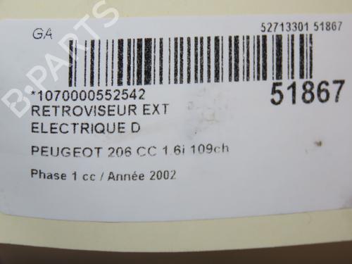 Right mirror PEUGEOT 206 CC (2D) 1.6 16V (2DNFUF, 2DNFUR) | BP28968633C27 