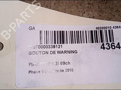 Used Warning switch FIAT 500 (312_) 1.2 (312AXA1A) (69 hp) 9638799