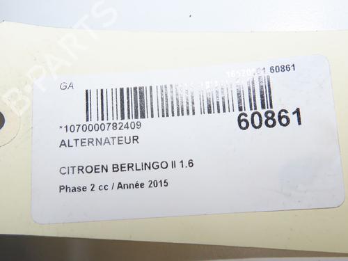 Used Alternator Alternator CITROËN BERLINGO Box Body/MPV (B9) 1.6 HDi / BlueHDi 75 (75 hp) 39937928 39937928