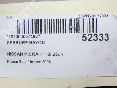 Used Tailgate lock NISSAN MICRA III (K12) 1.2 16V (65 hp) 28832222