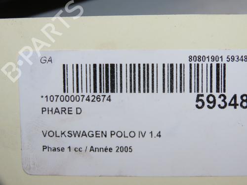 Højre forlygte Højre forlygte VW POLO IV (9N_, 9A_) 1.4 TDI (70 hp) 37062687 37062687