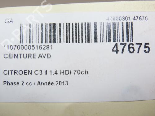 Høyre foran beltestrammer CITROËN C3 II (SC_) 1.4 HDi 70 (SC8HZC, SC8HR0, SC8HP4) (68 hp) 28801804