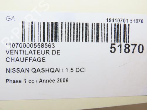 Used Heater blower motor Heater blower motor NISSAN QASHQAI I (J10, NJ10) 1.5 dCi (106 hp) 28829342 28829342
