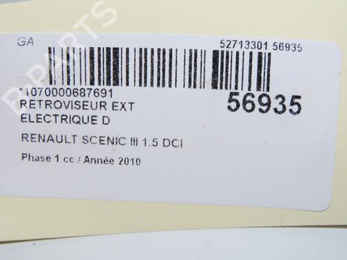 Used Right mirror RENAULT SCÉNIC III (JZ0/1_) 1.5 dCi (106 hp) 31162652