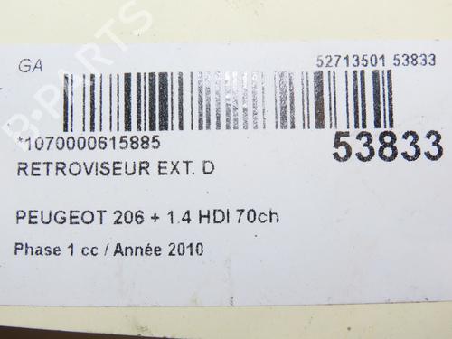 Right mirror PEUGEOT 206+ (2L_, 2M_) 1.4 HDi eco 70 | BP28968744C27 