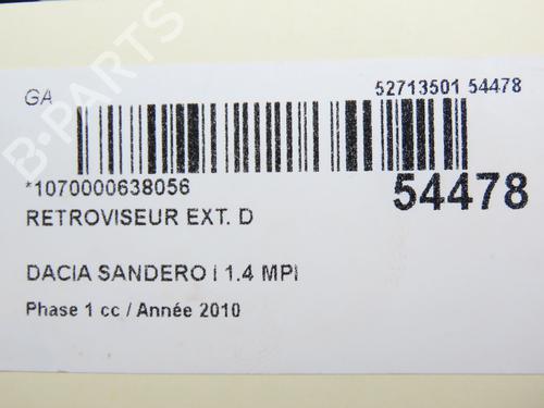 Used Right mirror DACIA SANDERO 1.4 MPI LPG (72 hp) 28831530