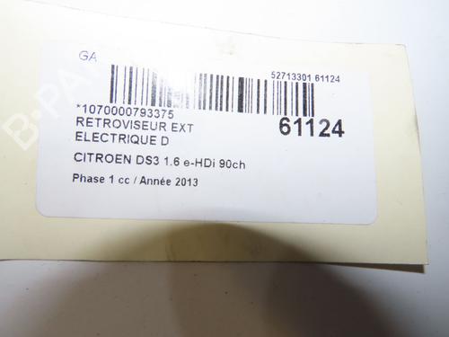 Rétroviseur droit Rétroviseur droit CITROËN DS3 (SA_) 1.6 HDi 90 (92 hp) 39756506 39756506