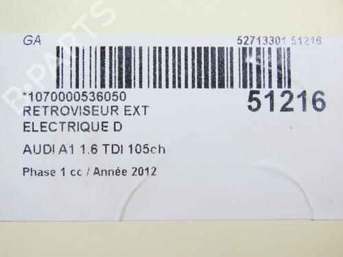 Right mirror AUDI A1 (8X1, 8XK) 1.6 TDI | BP21391852C27 