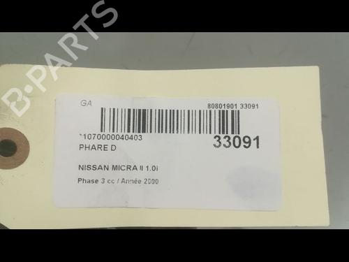 Used Right headlight NISSAN MICRA II (K11) 1.0 i 16V (54 hp) 23177629