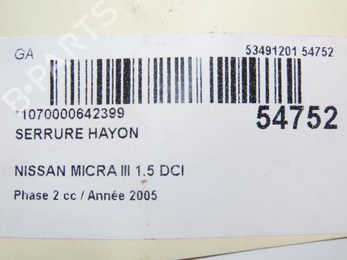 Used Tailgate lock NISSAN MICRA III (K12) 1.5 dCi (82 hp) 28832254