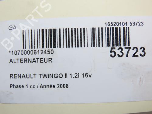 Used Alternator RENAULT TWINGO II (CN0_) 1.2 16V (CN0K, CN0V, CN0A) (76 hp) 30714686