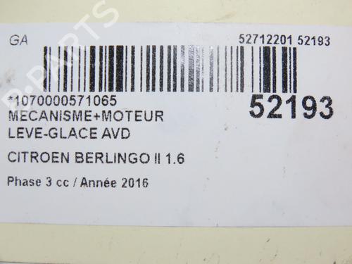 Used Front right window mechanism CITROËN BERLINGO Box Body/MPV (B9) 1.6 BlueHDi 100 (99 hp) 28801900