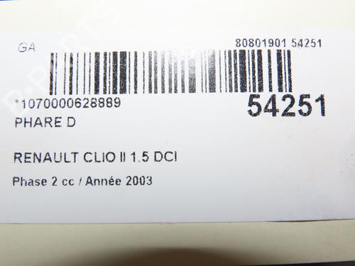 Højre forlygte RENAULT CLIO II (BB_, CB_) 1.5 dCi (B/CB08) (82 hp) 28832491