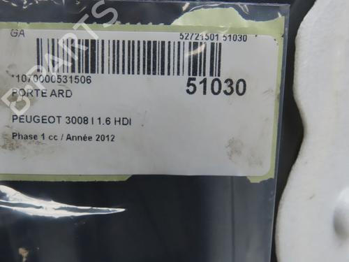 Dør høyre bak PEUGEOT 3008 I MPV (0U_) 1.6 HDi (112 hp) 26383693