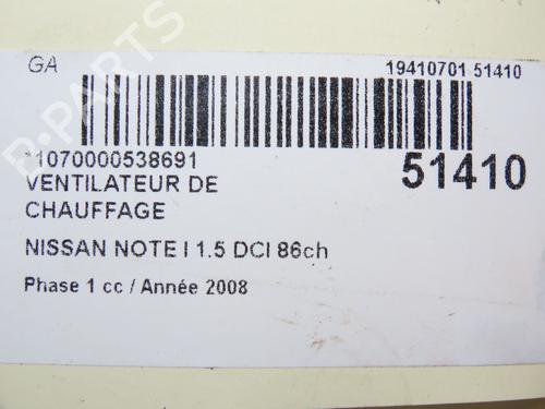 Heater blower motor NISSAN NOTE (E11, NE11) 1.5 dCi | BP26015071M62 