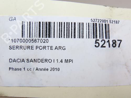 Rear left lock DACIA SANDERO 1.4 MPI LPG | BP22920166C100 