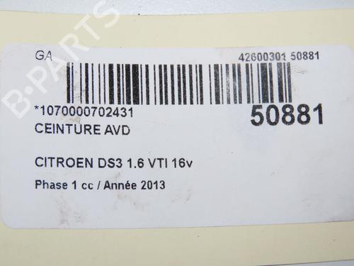 Højre fortil seleforstrammer CITROËN DS3 (SA_) 1.6 VTi 120 (120 hp) 32377364