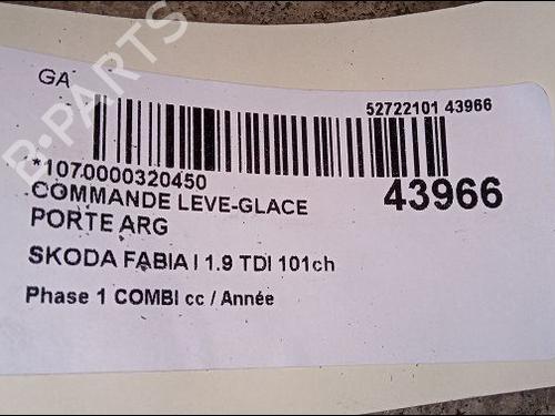 Used Left rear window switch Left rear window switch SKODA FABIA I Combi (6Y5) 1.9 TDI (100 hp) 9618378 9618378