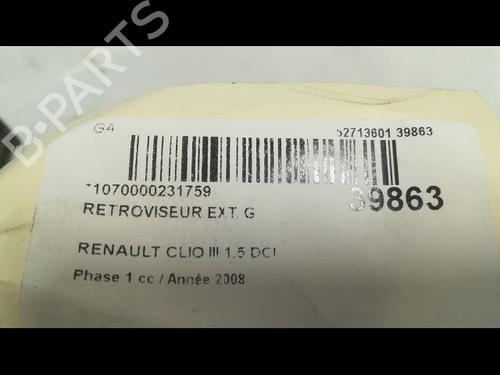 Used Left mirror RENAULT CLIO III (BR0/1, CR0/1) 1.5 dCi (BR17, CR17) (86 hp) 9607844