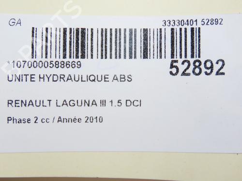 Used ABS pump RENAULT LAGUNA III (BT0/1) 1.5 dCi (BT00, BT0A, BT0T, BT1J) (110 hp) 26701861