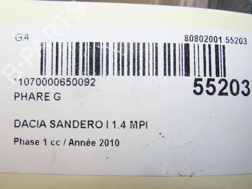 Left headlight DACIA SANDERO 1.4 MPI LPG | BP29345239C28 