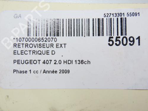 Used Right mirror PEUGEOT 407 (6D_) 2.0 HDi 135 (6DRHRH, 6DRHRE, 6DRHRG, 6DRHRJ) (136 hp) 31120798