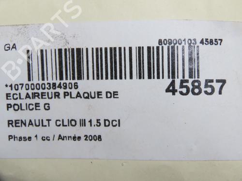 Éclairage de plaque d'immatriculation Éclairage de plaque d'immatriculation RENAULT CLIO III (BR0/1, CR0/1) 1.5 dCi (BR17, CR17) (86 hp) 34356992 34356992