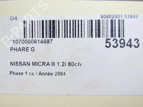 Left headlight NISSAN MICRA III (K12) 1.2 16V | BP28832554C28 