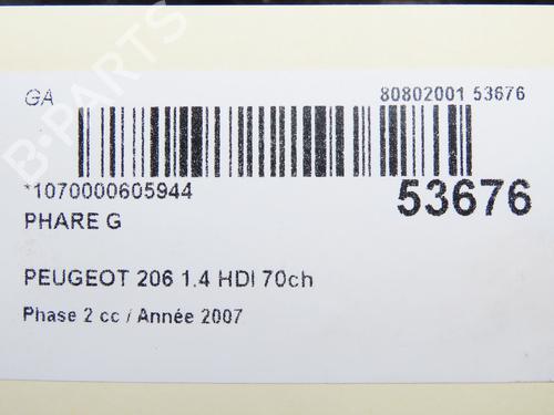 Used Left headlight PEUGEOT 206 Hatchback (2A/C) 1.4 HDi eco 70 (68 hp) 31121169