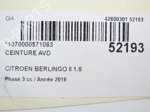 Front right belt tensioner CITROËN BERLINGO Box Body/MPV (B9) 1.6 BlueHDi 100 | BP28968129C88 