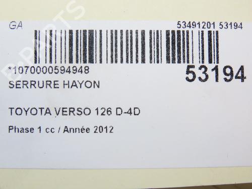Used Tailgate lock TOYOTA VERSO (_R2_) 2.0 D-4D (AUR20_, AUR20R) (126 hp) 28832235
