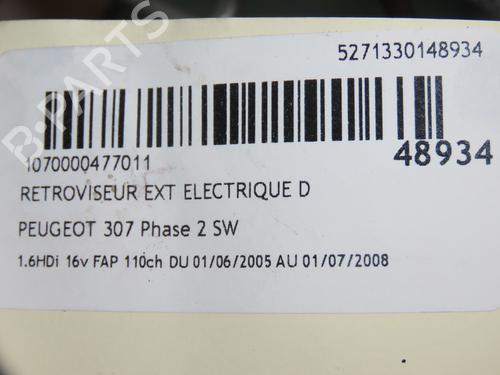 Right mirror PEUGEOT 307 SW (3H) 1.6 HDI 110 | BP17338614C27 